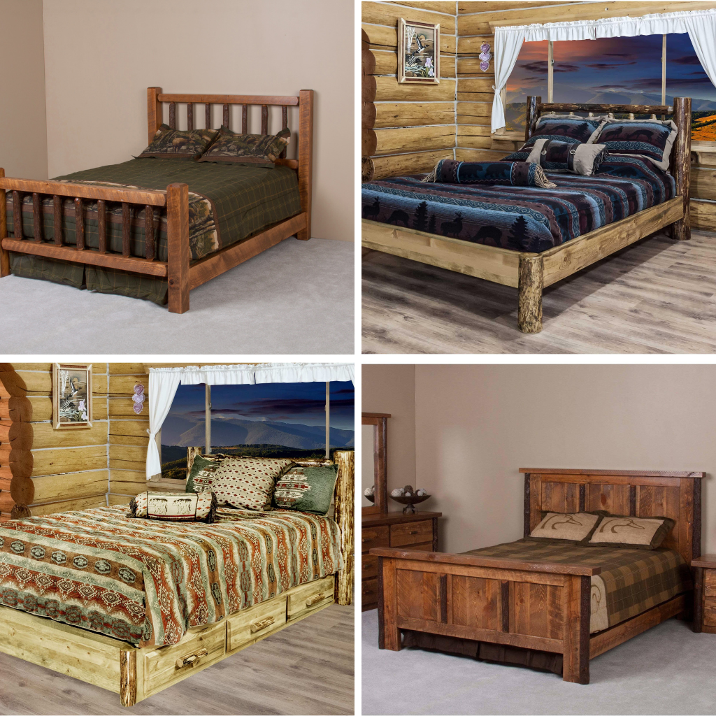 log beds with mattress & bedding in a log cabin