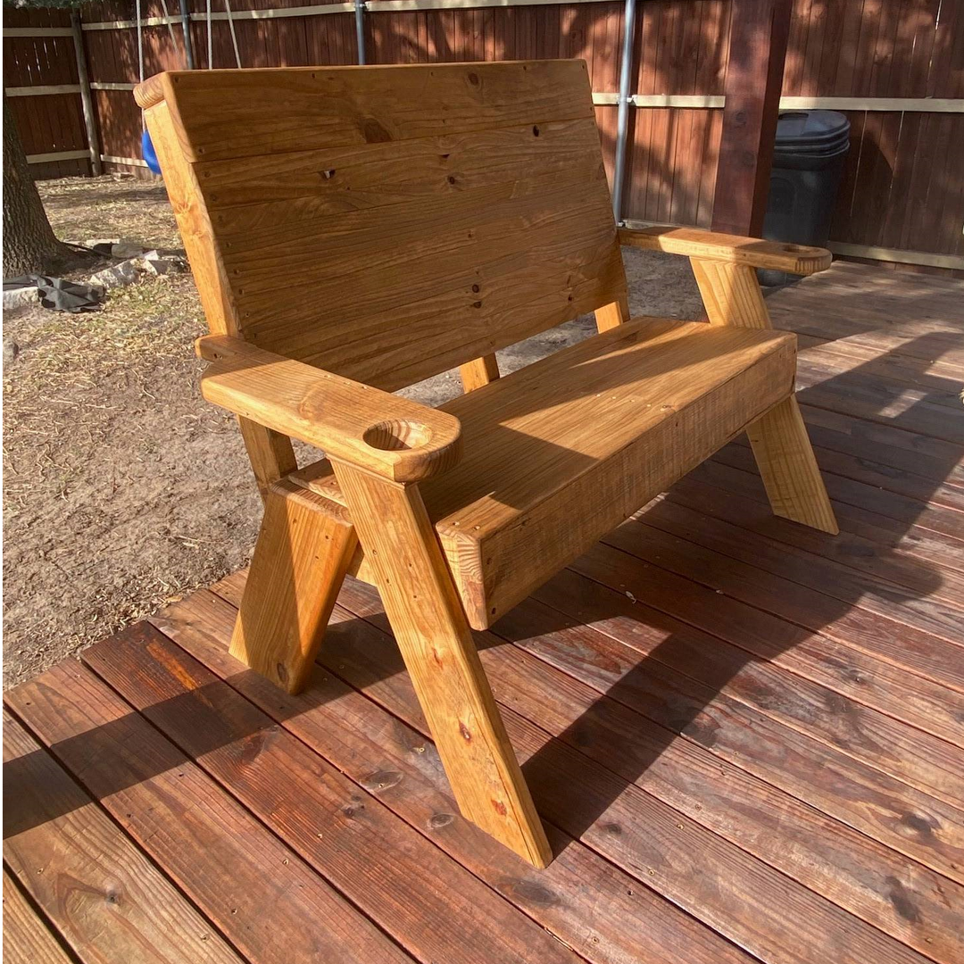 RS Bro Designs High-Back Rustic Outdoor Bench