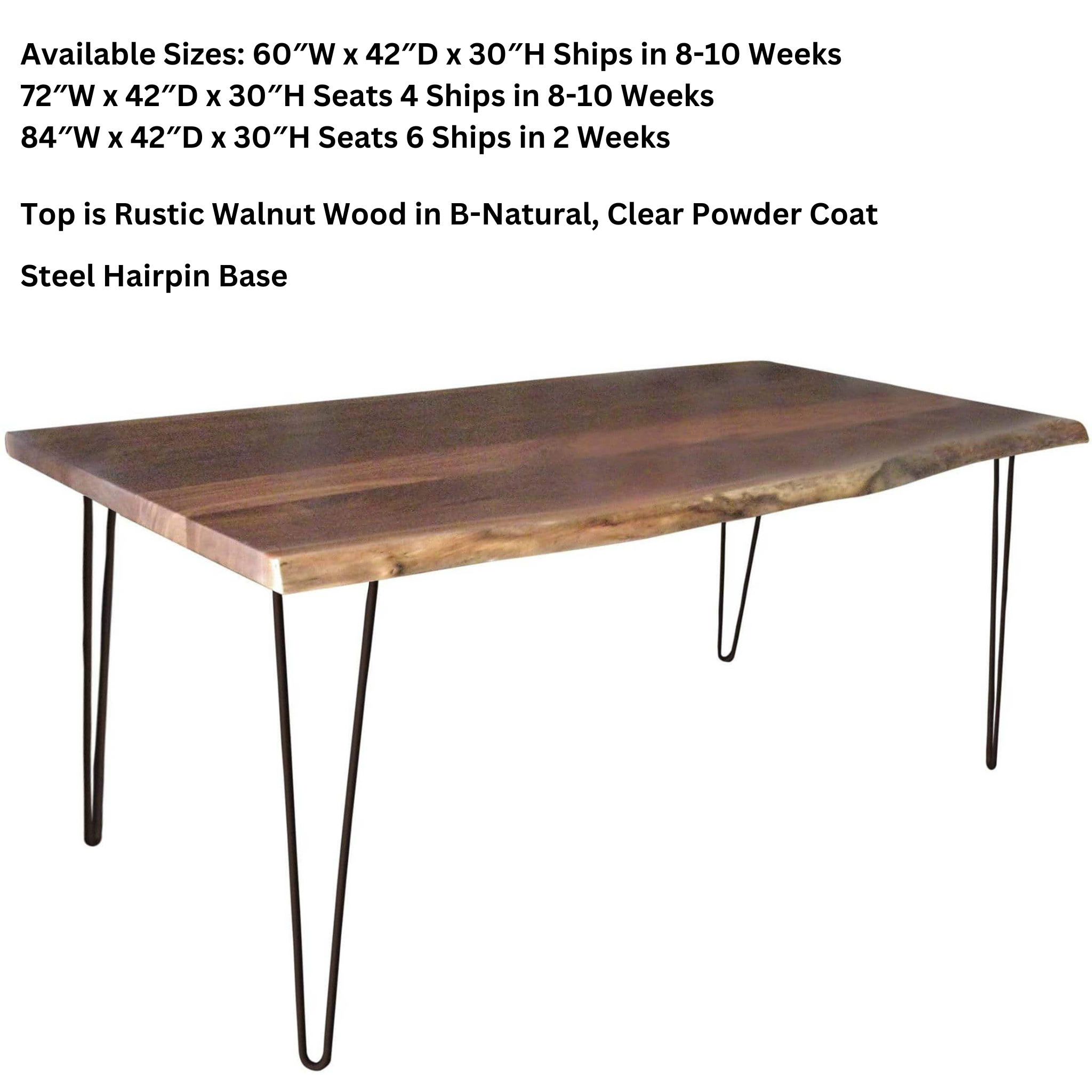 Barkman Furniture Live Edge Dining-Table with Steel Hairpin Base - Rustic Furniture Marketplace