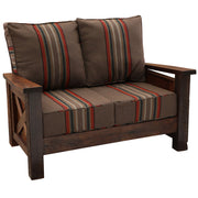 Barnwood Framed Loveseat with cushions sitting at an angle