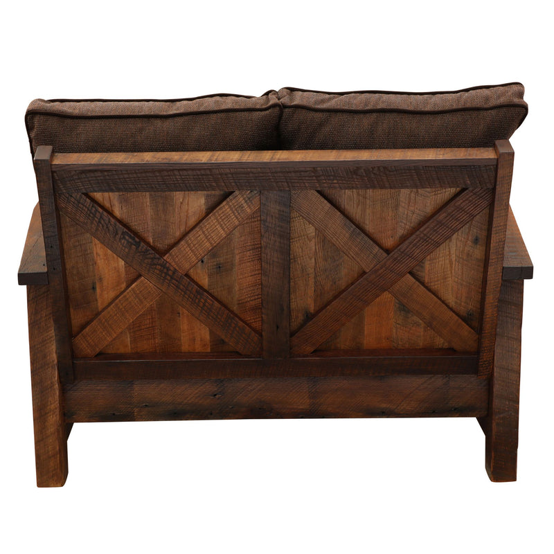 Back view of Barnwood Framed Loveseat with cushions