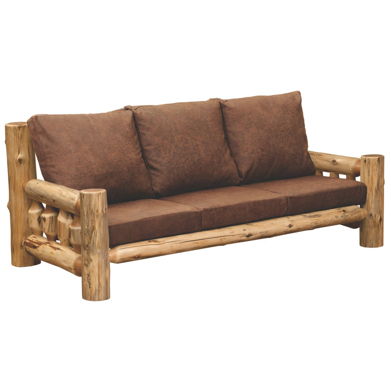 Cedar Log Sofa with brown cushions on a white background