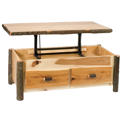 Hickory Log Coffee Table with Opened Top & 2 Drawers