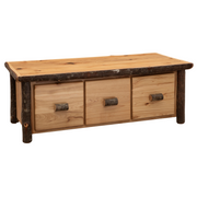Hickory Log Coffee Table with 3 Drawers Angled View