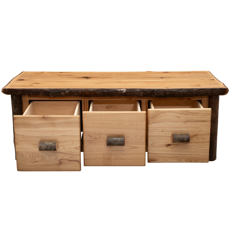 Hickory Log Coffee Table with 3 Open Drawers