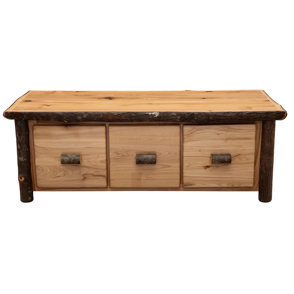 Hickory Log Coffee Table with 3 Closed Drawers