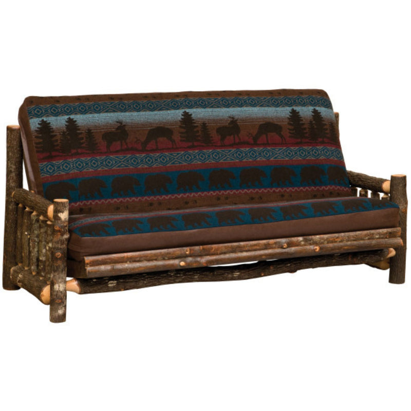 Wooden Futon with animals and trees cover on a mattress