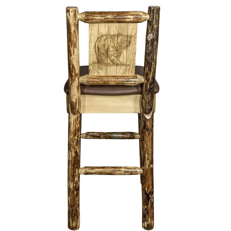 Montana Woodworks Glacier Country Collection Back Supported Barstool with Laser Engraved Design - Saddle Upholstery