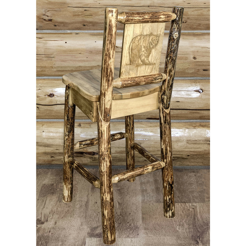 Montana Woodworks Glacier Country Collection Barstool with Back - Laser Engraved Design