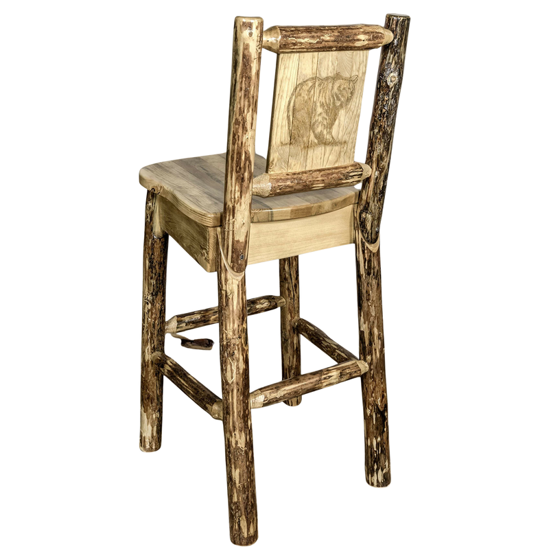 Montana Woodworks Glacier Country Collection Barstool with Back - Laser Engraved Design
