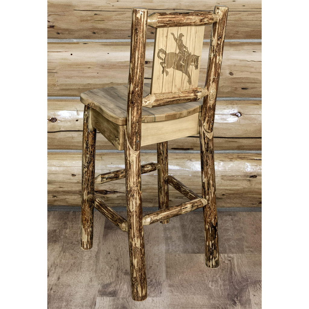 Montana Woodworks Glacier Country Collection Barstool with Back - Laser Engraved Design