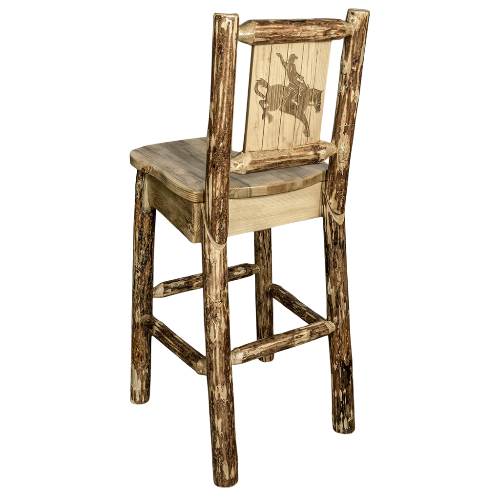 Montana Woodworks Glacier Country Collection Barstool with Back - Laser Engraved Design