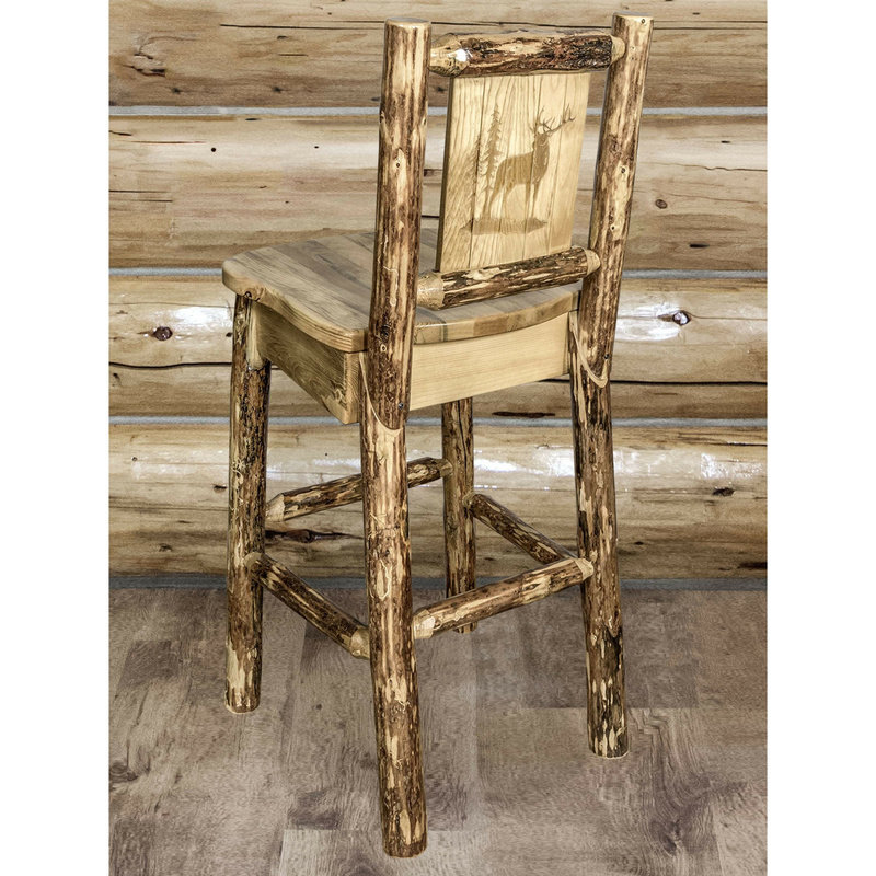 Montana Woodworks Glacier Country Collection Barstool with Back - Laser Engraved Design