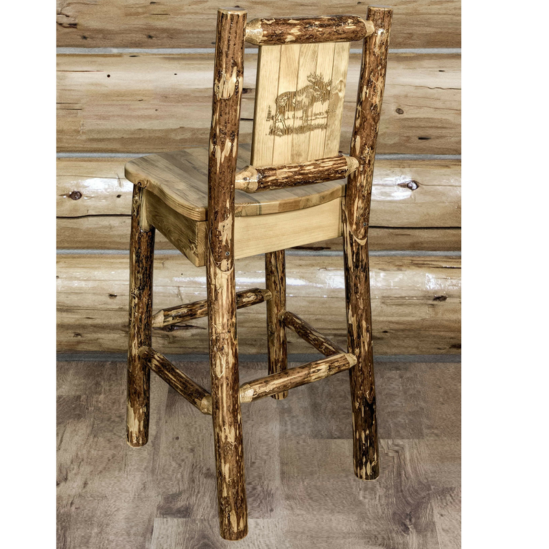 Montana Woodworks Glacier Country Collection Barstool with Back - Laser Engraved Design