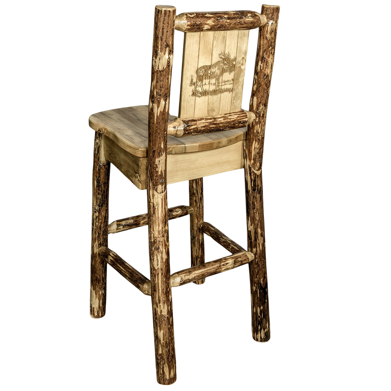 Montana Woodworks Glacier Country Collection Barstool with Back - Laser Engraved Design