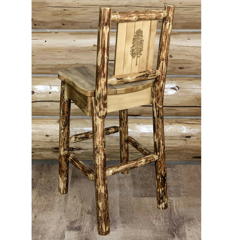 Montana Woodworks Glacier Country Collection Barstool with Back - Laser Engraved Design