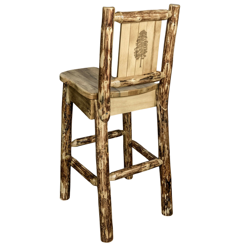 Montana Woodworks Glacier Country Collection Barstool with Back - Laser Engraved Design