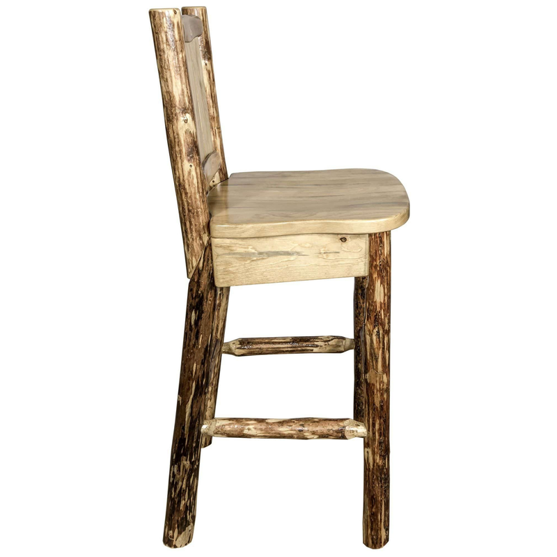 Montana Woodworks Glacier Country Collection Barstool with Back - Laser Engraved Design