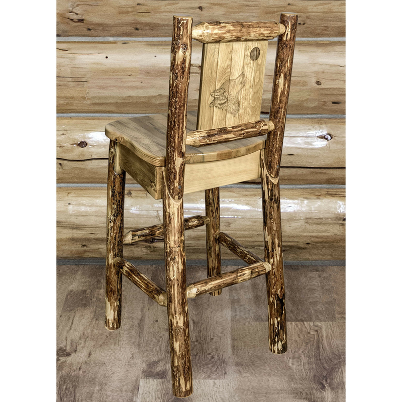 Montana Woodworks Glacier Country Collection Barstool with Back - Laser Engraved Design