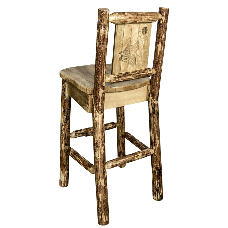 Montana Woodworks Glacier Country Collection Barstool with Back - Laser Engraved Design