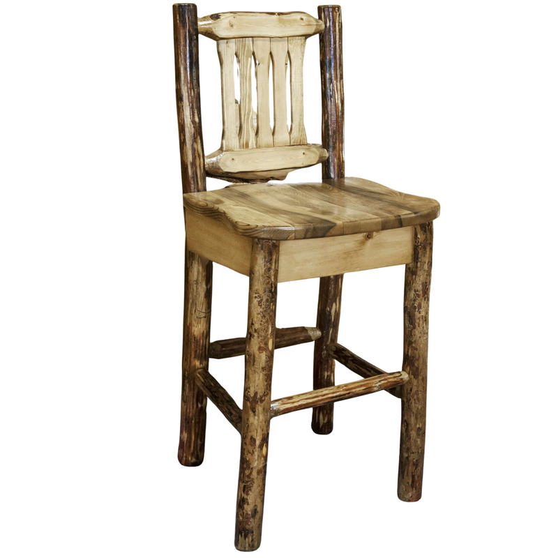Montana Woodworks Glacier Country Collection Barstool with Back - Ergonomic Wooden Seat