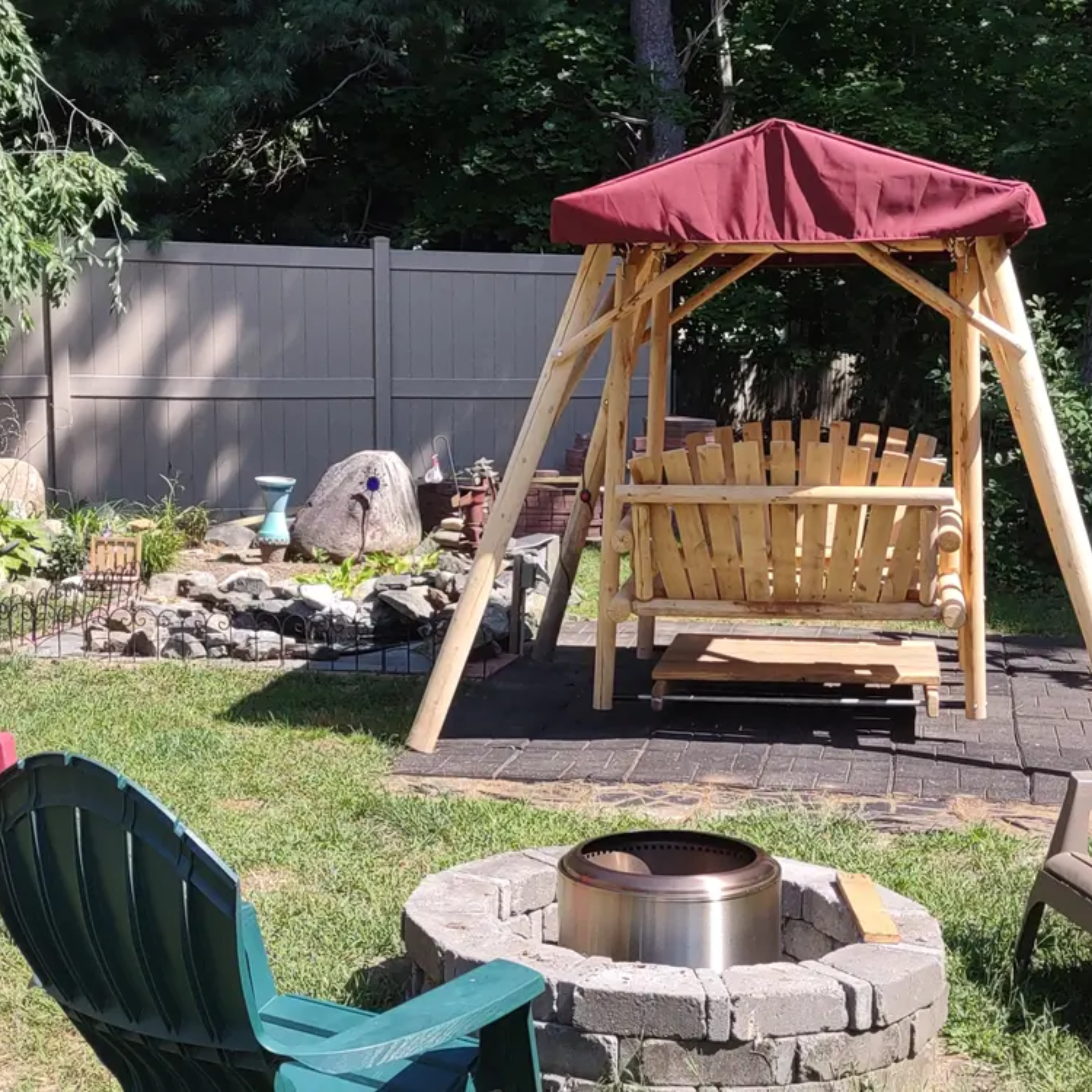 Moon Valley Rustic Double Glider Swing With Burgundy Canopy