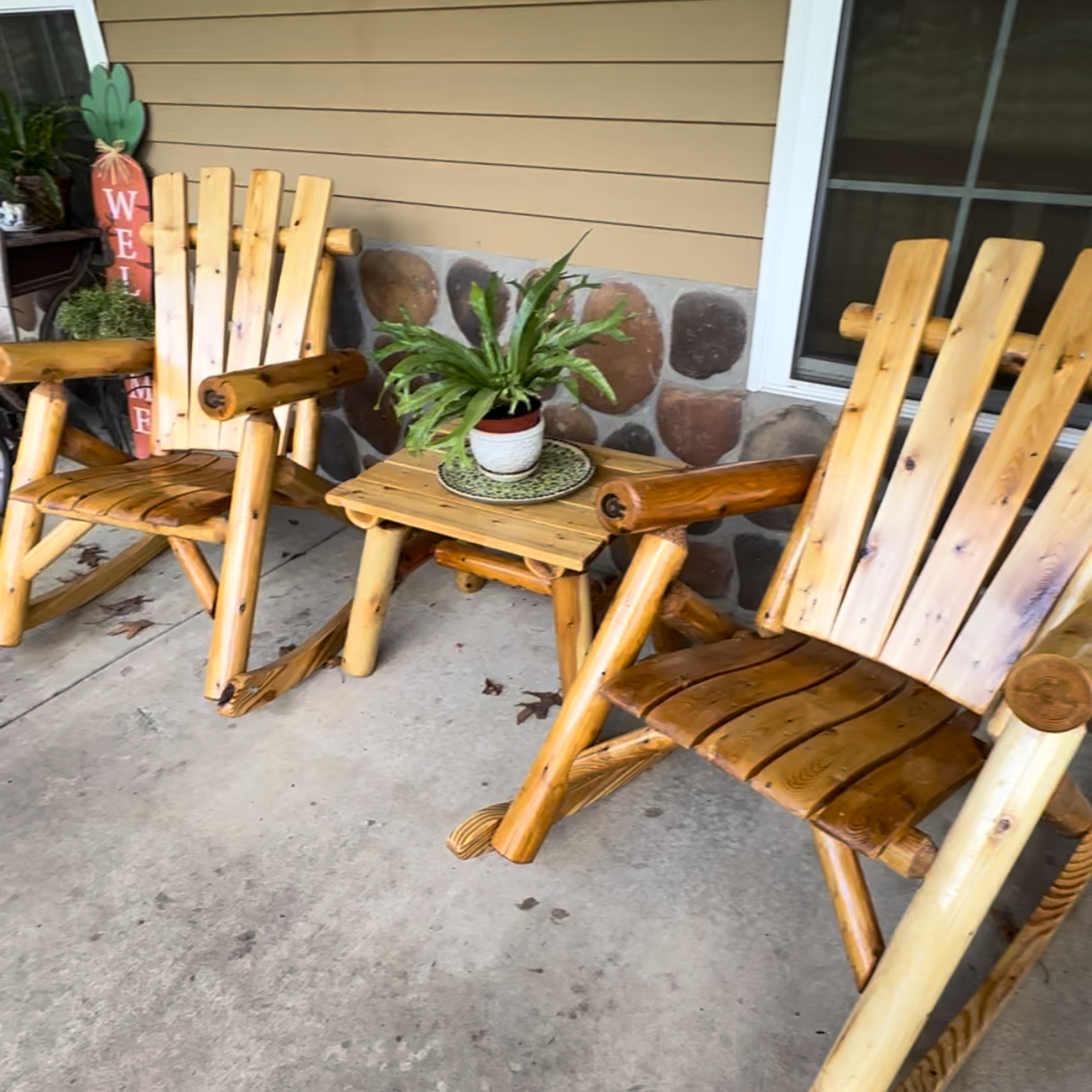 Moon Valley Rustic Outdoor Rocking Chair Set with End Table