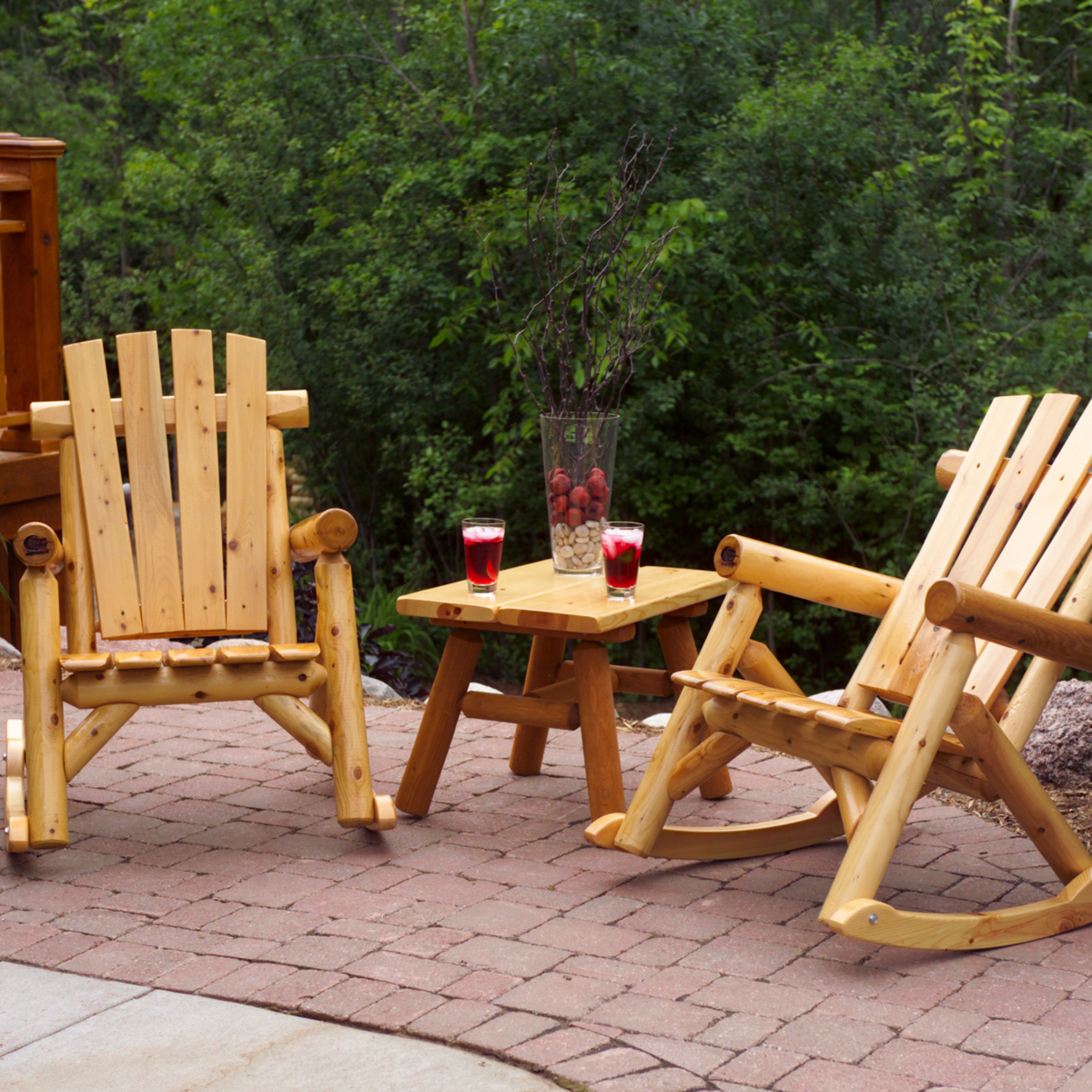 Moon Valley Rustic Outdoor Rocking Chair Set with End Table