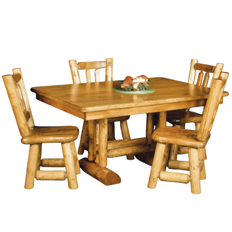 Viking Log Pine Log Trestle Dining Table Set - Rustic Furniture Marketplace
