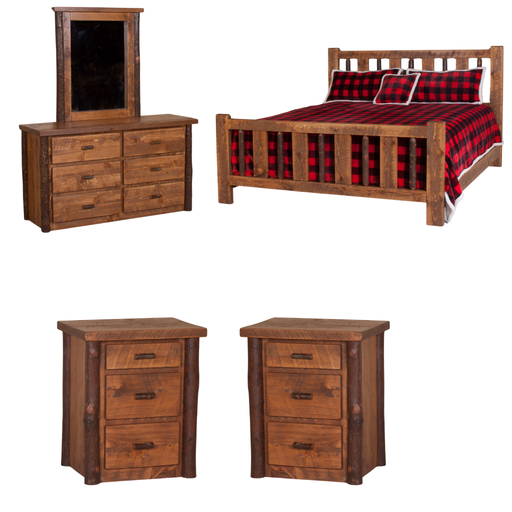 Hickory Log Bedroom Set with a bed, dresser, & 2 nightstands