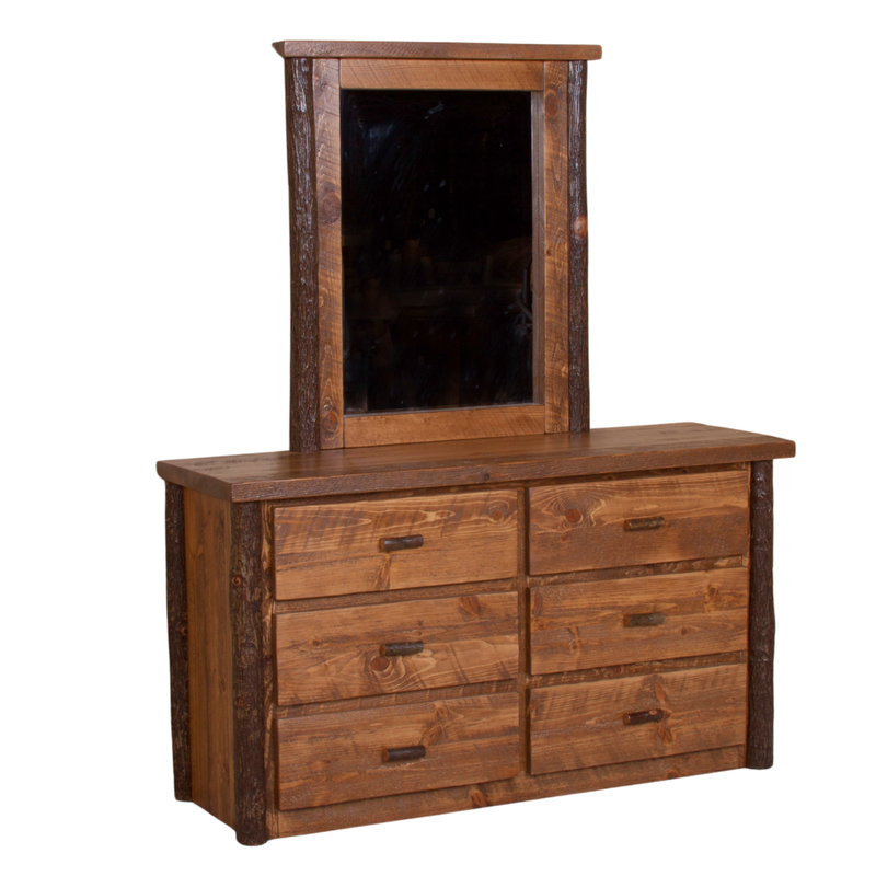 6-Drawer Hickory Log Dresser with a mirror