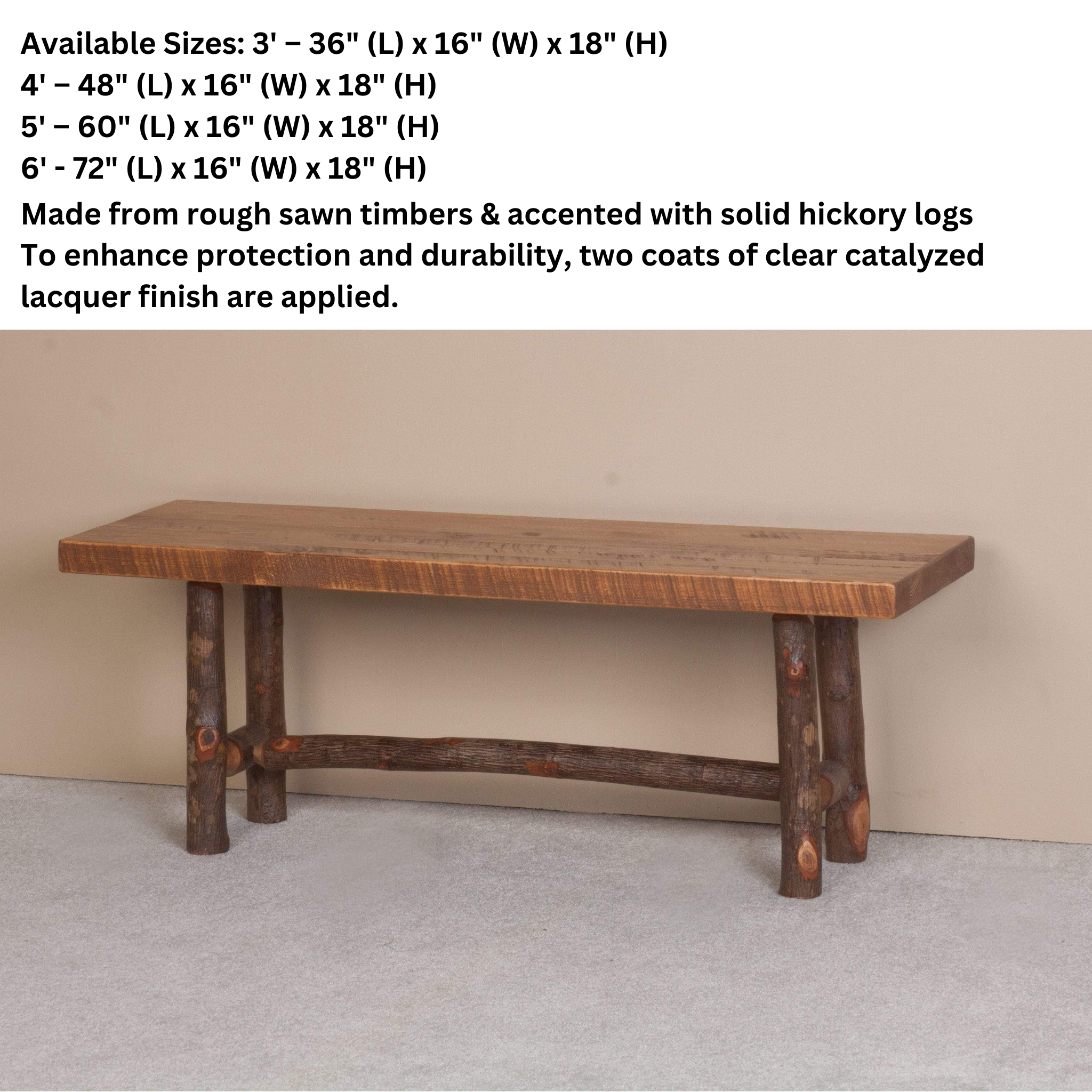 Viking Log Sawtooth Hickory Bench - Rustic Furniture Marketplace 