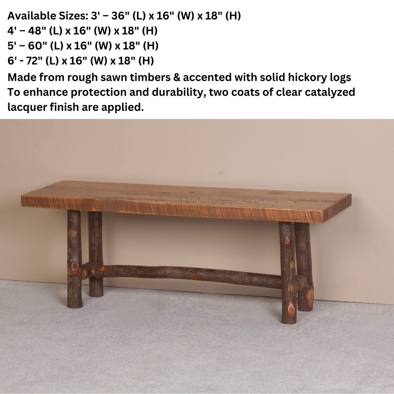 Viking Log Sawtooth Hickory Bench - Rustic Furniture Marketplace