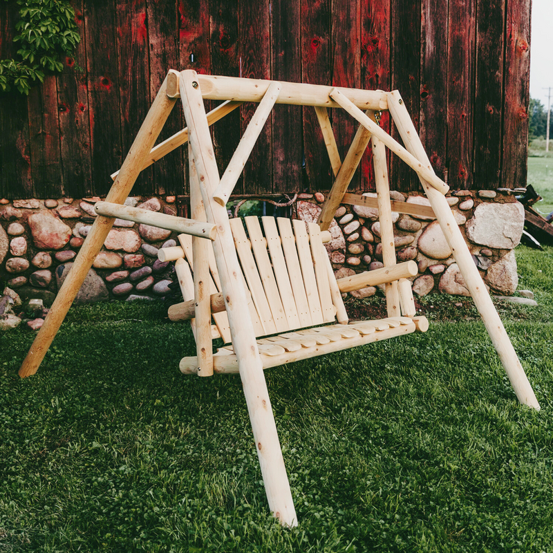 Lakeland Mills Cedar Log 4 Foot Yard Swing Side View - Rustic Furniture Markelpace