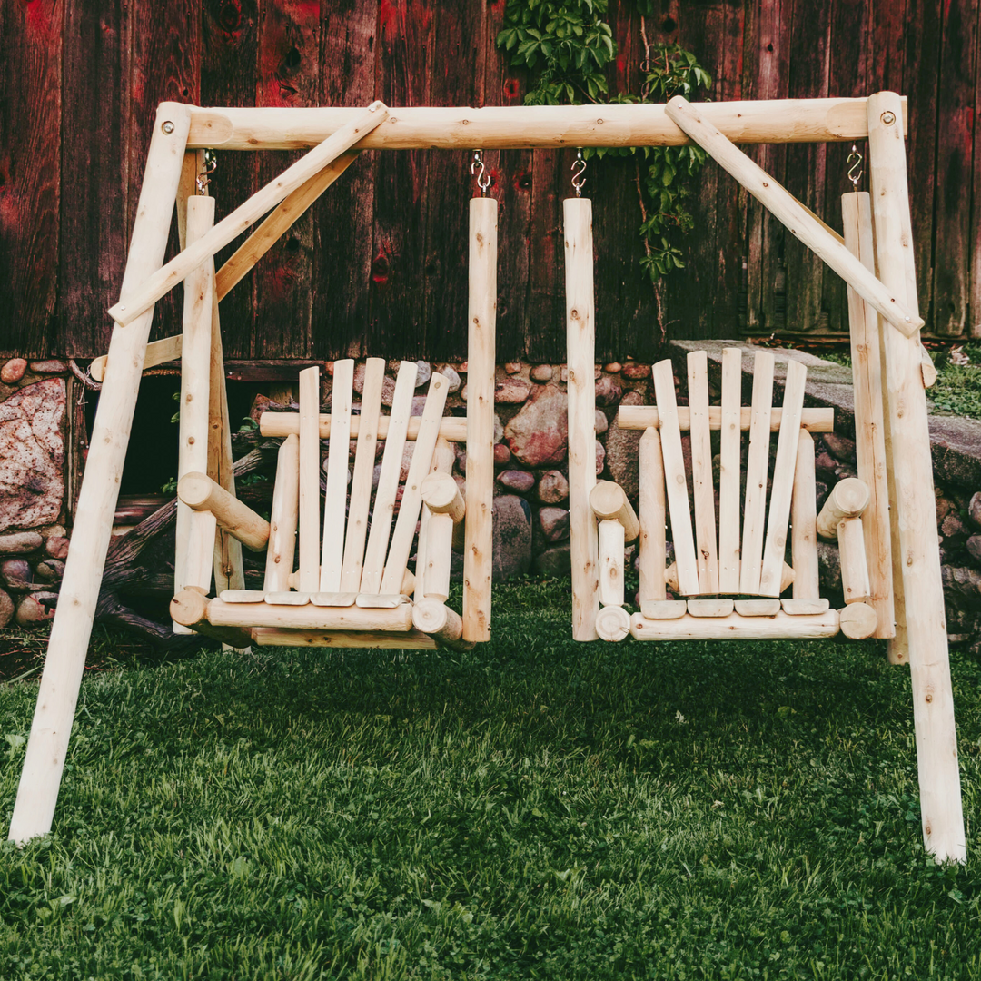 Lakeland Mills Cedar Log Double Chair Swing - Rustic Furniture Marketplace