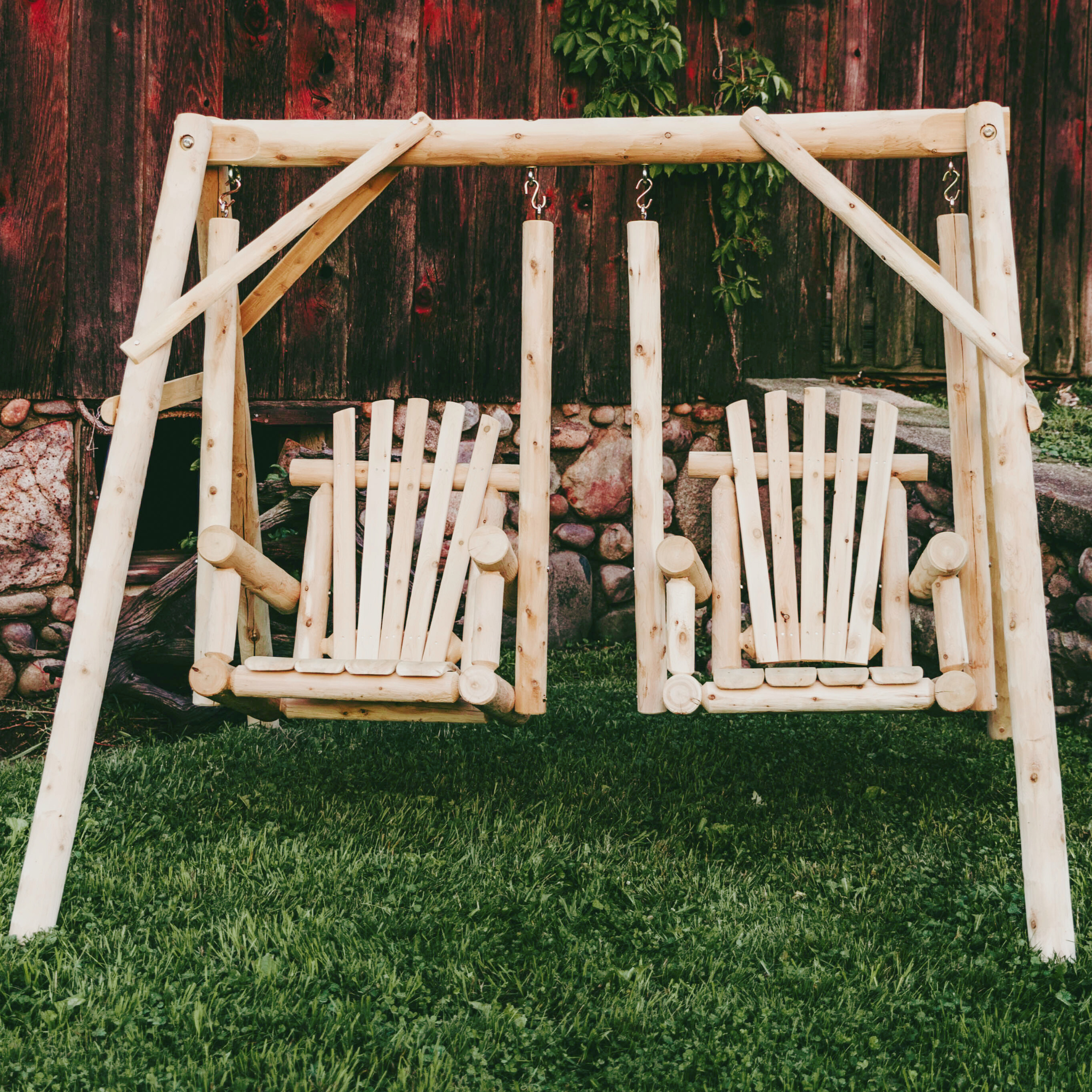 Lakeland Mills Cedar Log Double Chair Swing