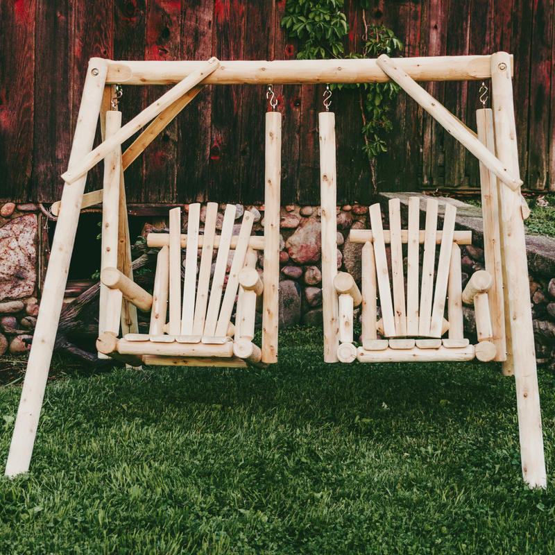 Lakeland Mills Cedar Log Double Chair Swing - Rustic Furniture Marketplace