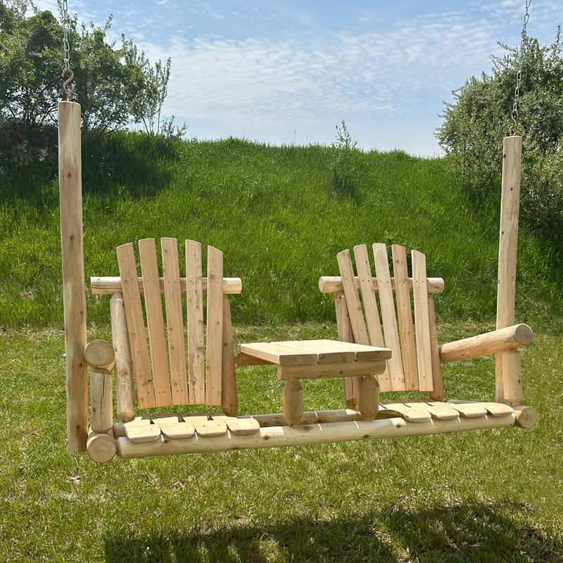 Lakeland Mills Cedar Log Tete-A-Tete Porch Swing