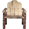 Wooden Adirondack chair with rustic design on a white background