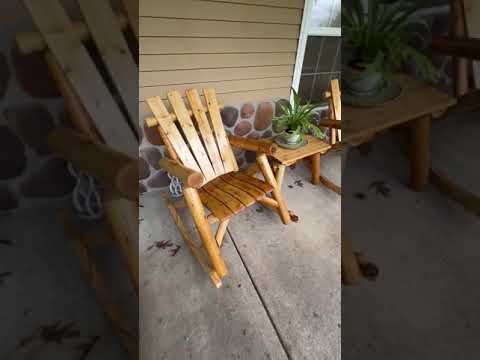 Moon Valley Rustic Outdoor Rocking Chair Set with End Table