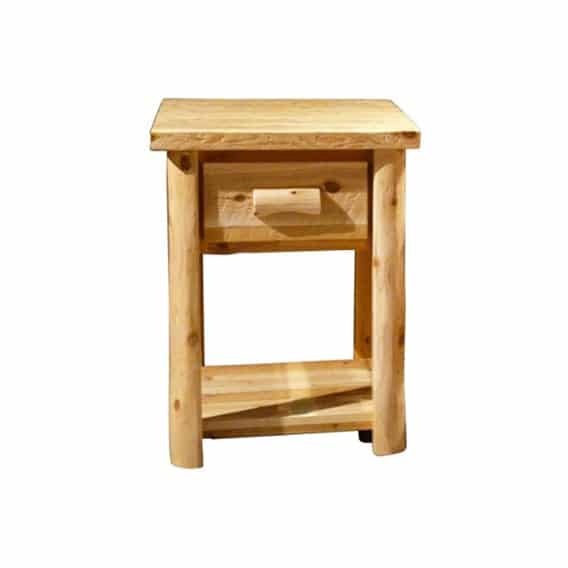 Rocky Top Rustic Log End Table with Drawer and Shelf