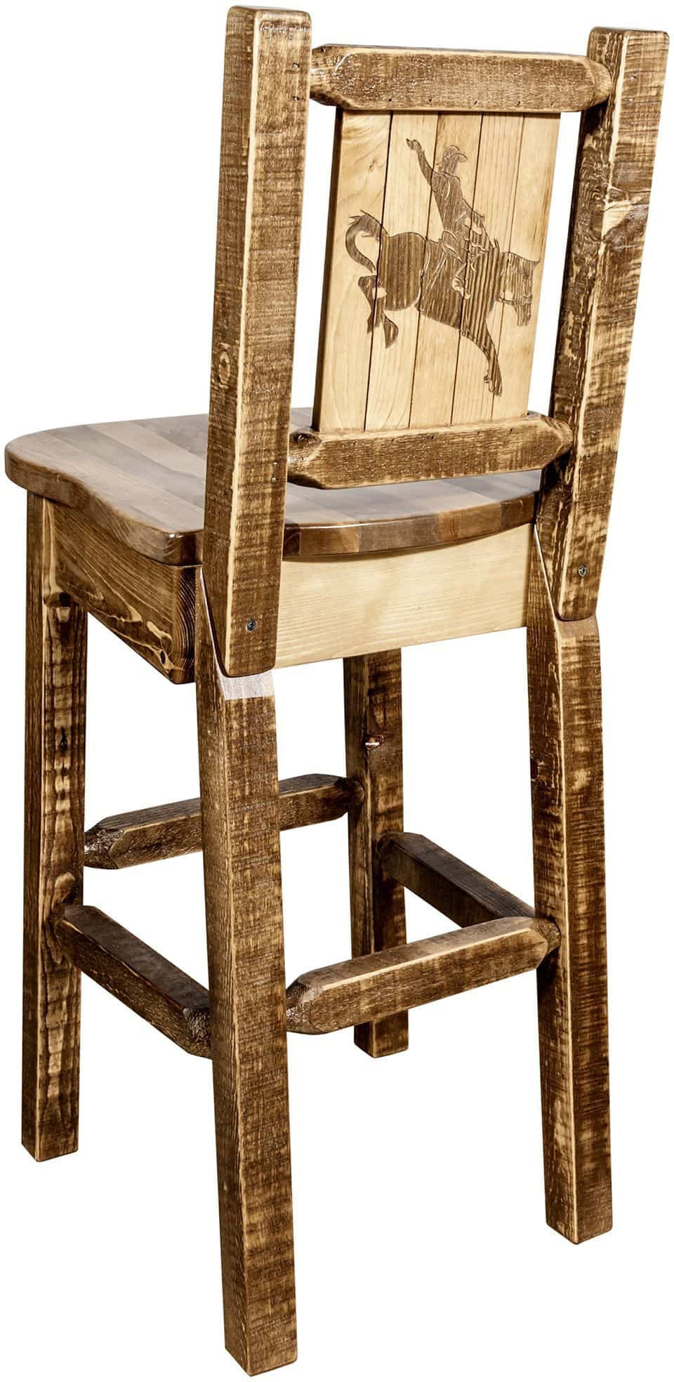 Montana Woodworks Homestead Collection Barstool with Back and Laser Engraved Design - Stain & Lacquer Finish-Rustic Furniture Marketplace