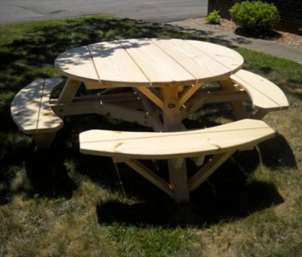 Moon Valley Rustic Cedar Log 56-Inch Round Picnic Table with Attached Benches