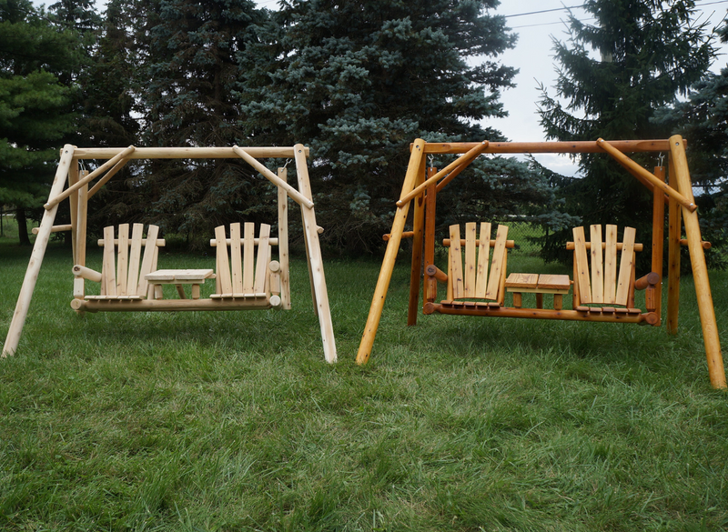 Moon Valley Rustic Cedar Log Tete-a-Tete Yard Swing