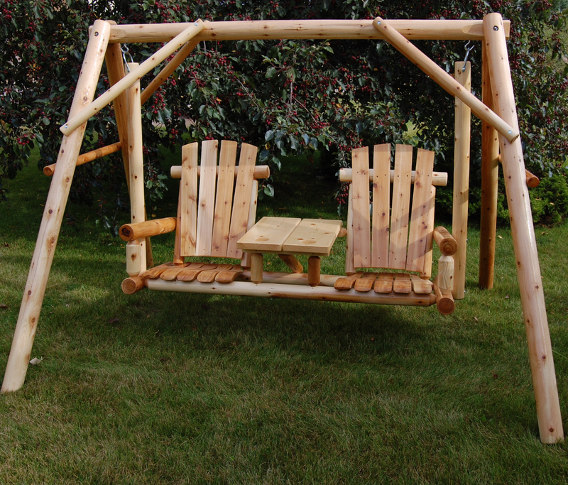 Moon Valley Rustic Cedar Log Tete-a-Tete Yard Swing