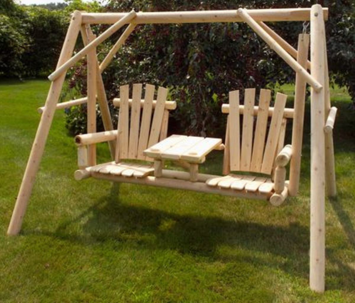 Moon Valley Rustic Cedar Log Tete-a-Tete Yard Swing Unfinished / No Thanks