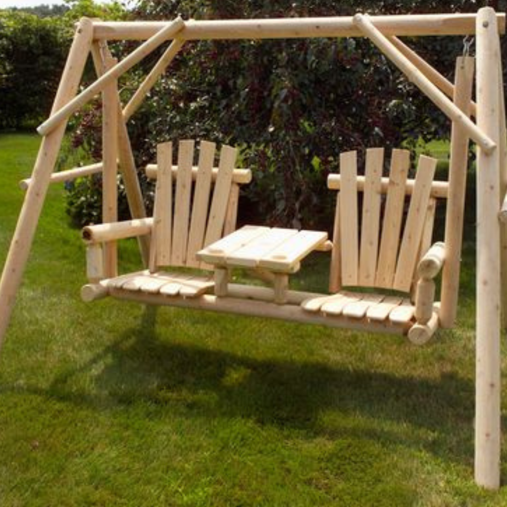 Moon Valley Rustic Cedar Log Tete-a-Tete Yard Swing