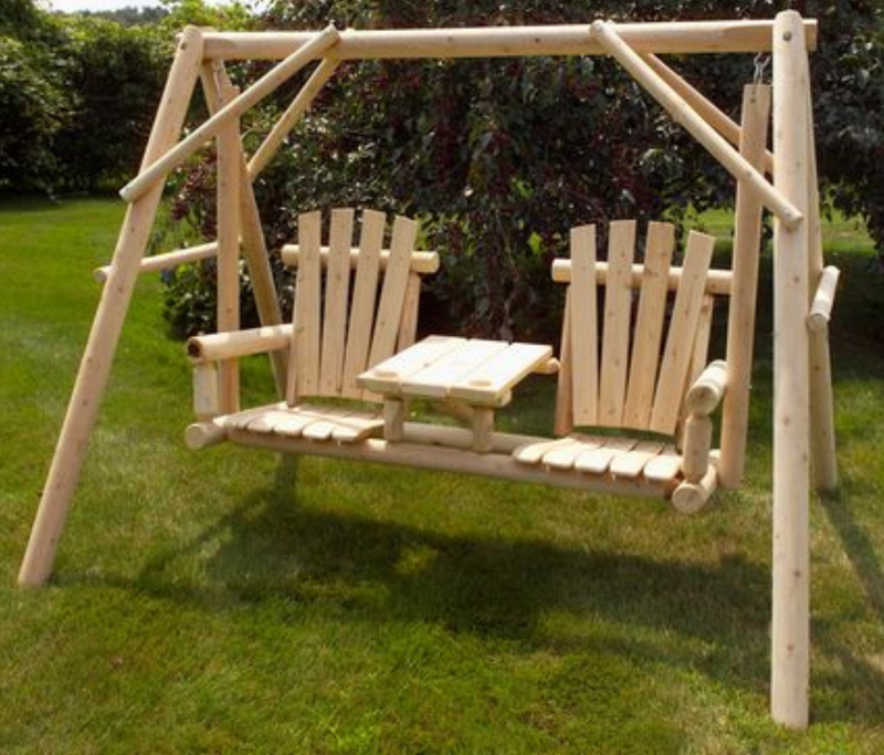 Moon Valley Rustic Cedar Log Tete-a-Tete Yard Swing