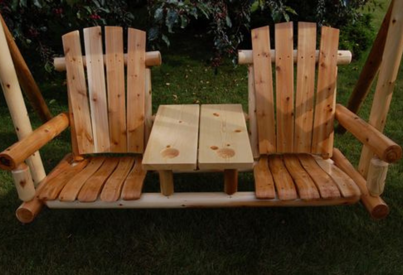 Moon Valley Rustic Cedar Log Tete-a-Tete Yard Swing