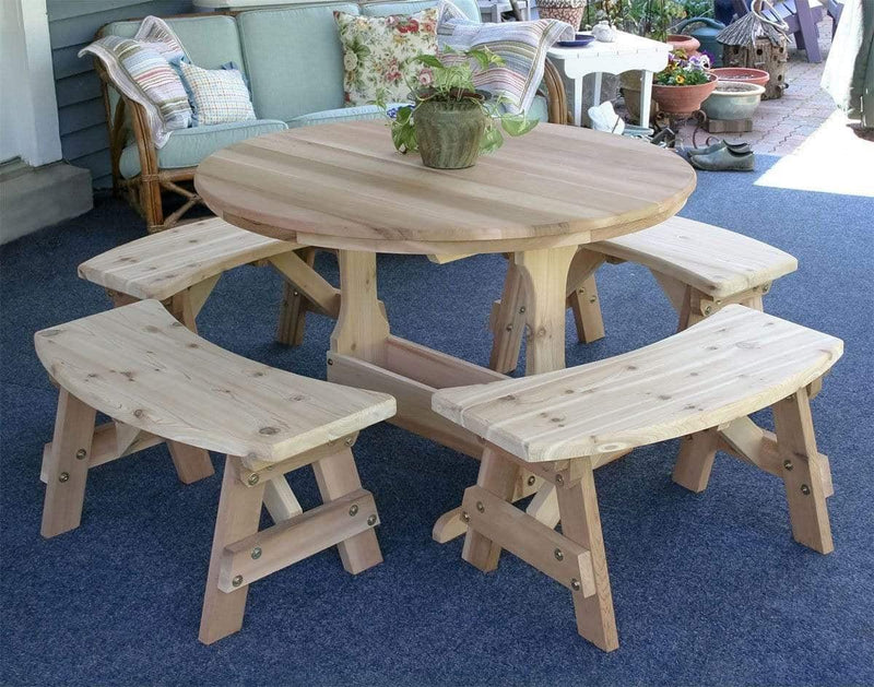 Creekvine Designs 35" Cedar Round Trestle Dining Set-Rustic Furniture Marketplace